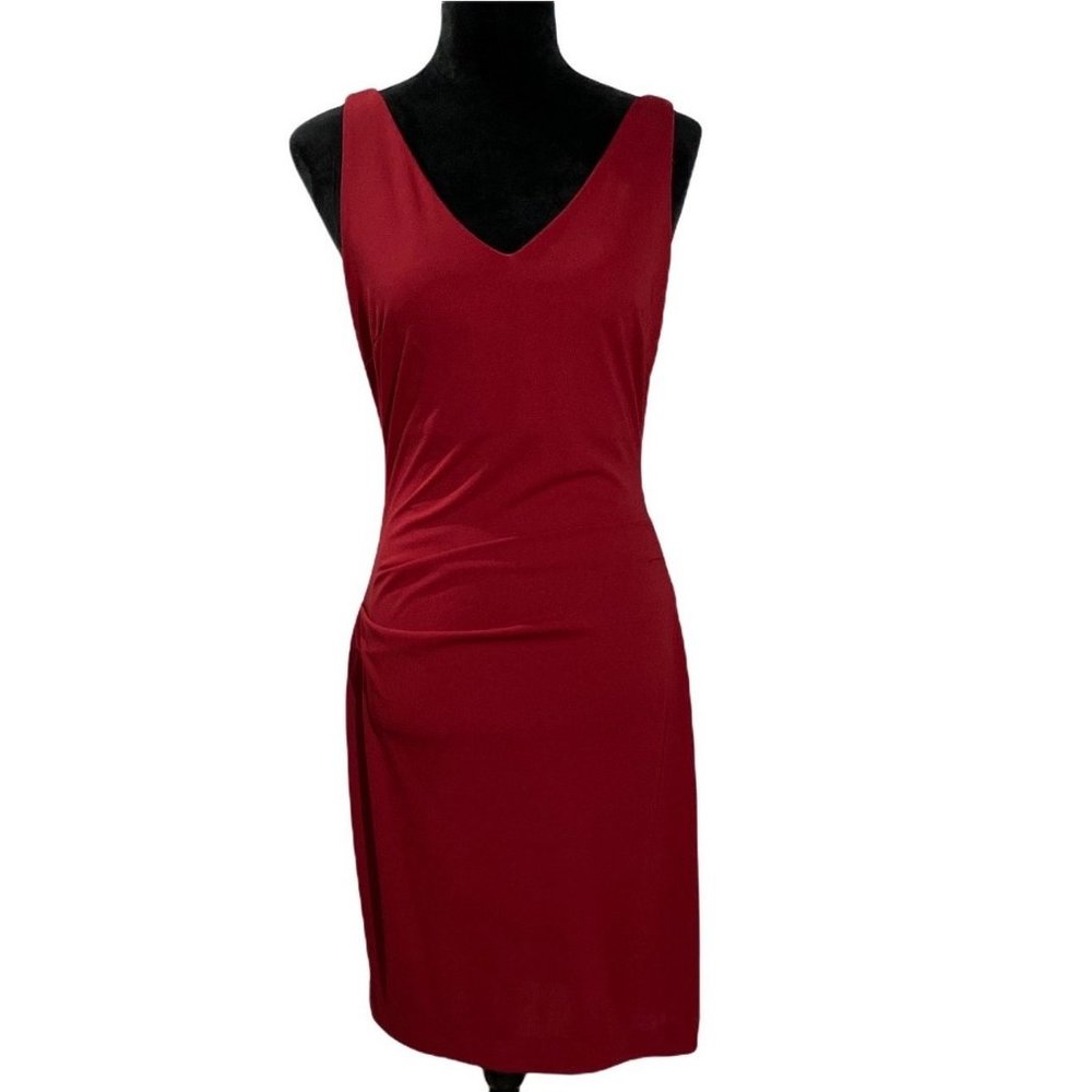 Nicole Miller Studio One 6 Dress Dark Red Knit Padded Top Pleat Sides Zip Party